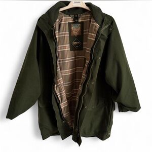 Aigle Gore-Tex Waterproof Parka Jacket – Olive Green, Plaid Lining Size XL